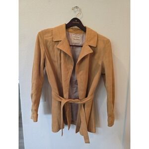 LEATHERS by NEW ENGLAND Vintage Soft Suede‎ Short Trench Coat Camel Brown Sz M